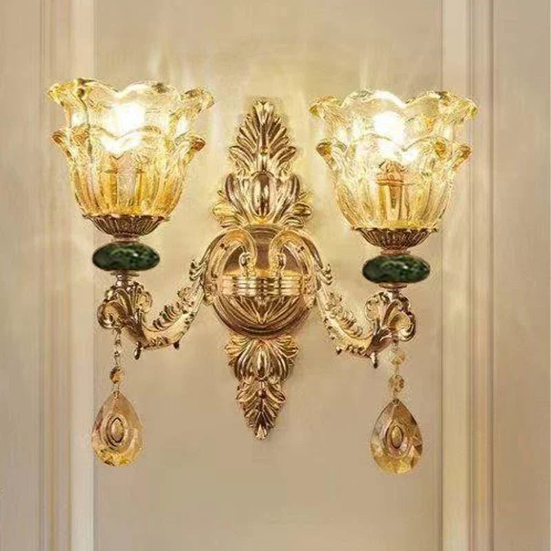 LED Crystal Ceramic Retro Ceiling Chandelier European Style Luxury Lamp