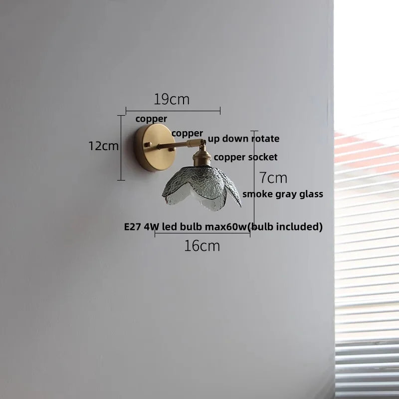 Tiffany Blue Glass LED Wall Sconce Rotate Copper Pull Chain Switch Light Fixtures