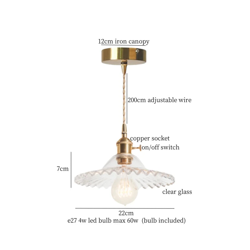 Afralia™ Brass Glass LED Pendant Lamp for Cafe Bar Restaurant Bedroom Loft