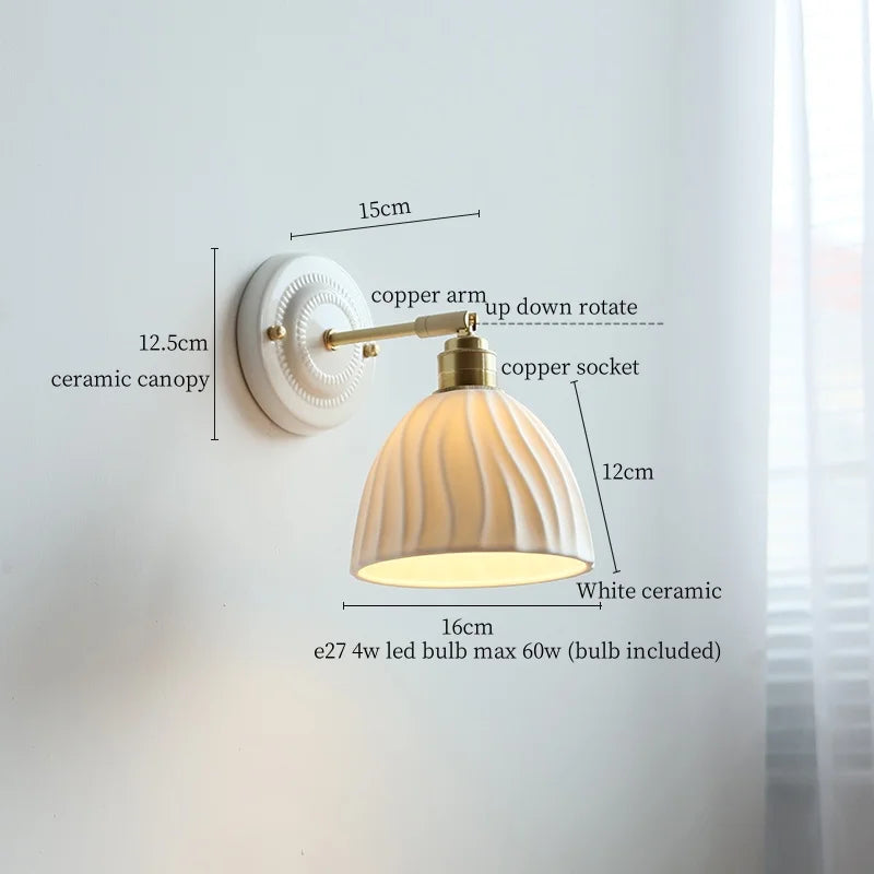 Afralia™ Copper Ceramic LED Wall Lamp with Pull Chain Switch for Stair Living Room