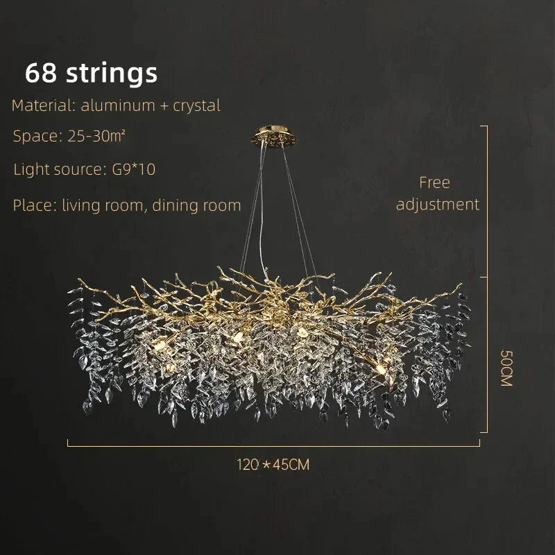 Luxury Crystal Chrome Chandelier Silver Gold LED Tree Branch Chandelier for Living Dining Room