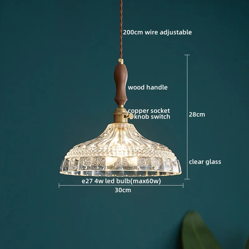 Clear Glass Pendant Lamp Japanese Style LED Hanging Lights
