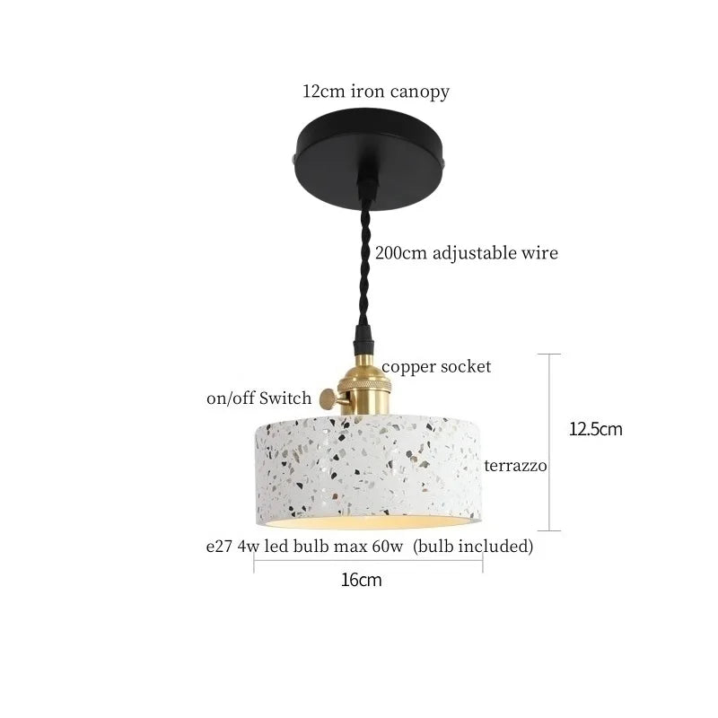 Terrazzo LED Pendant Lights, Adjustable Wire, Nordic Modern Hanging Lamp