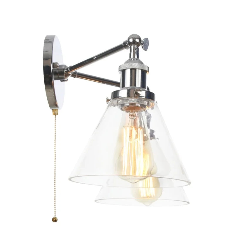 Retro LED Wall Light with Pull Chain Switch, 2 Heads Sconce for Living Room