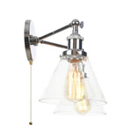 Retro LED Wall Light with Pull Chain Switch, 2 Heads Sconce for Living Room