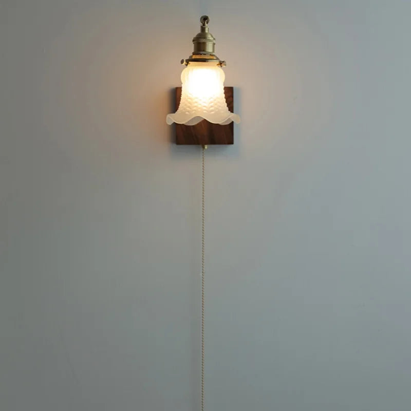 LED Brass Walnut Wood Wall Sconce Rotate Glass Stair Light