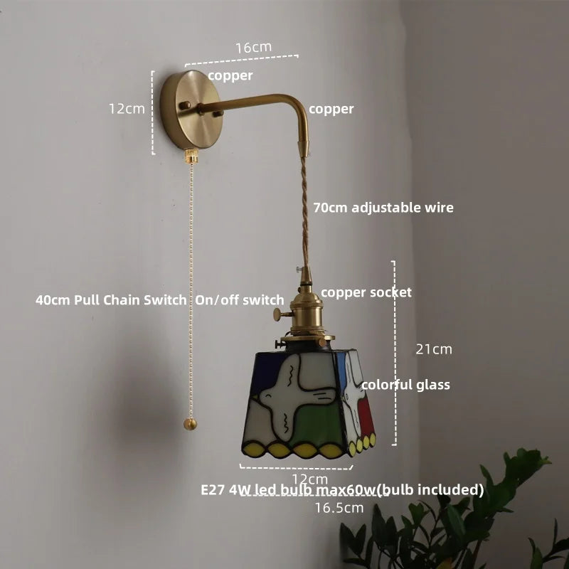 Tiffany Style Colorful Glass Wall Light Fixture - Up Down Rotate Bedside Lamp