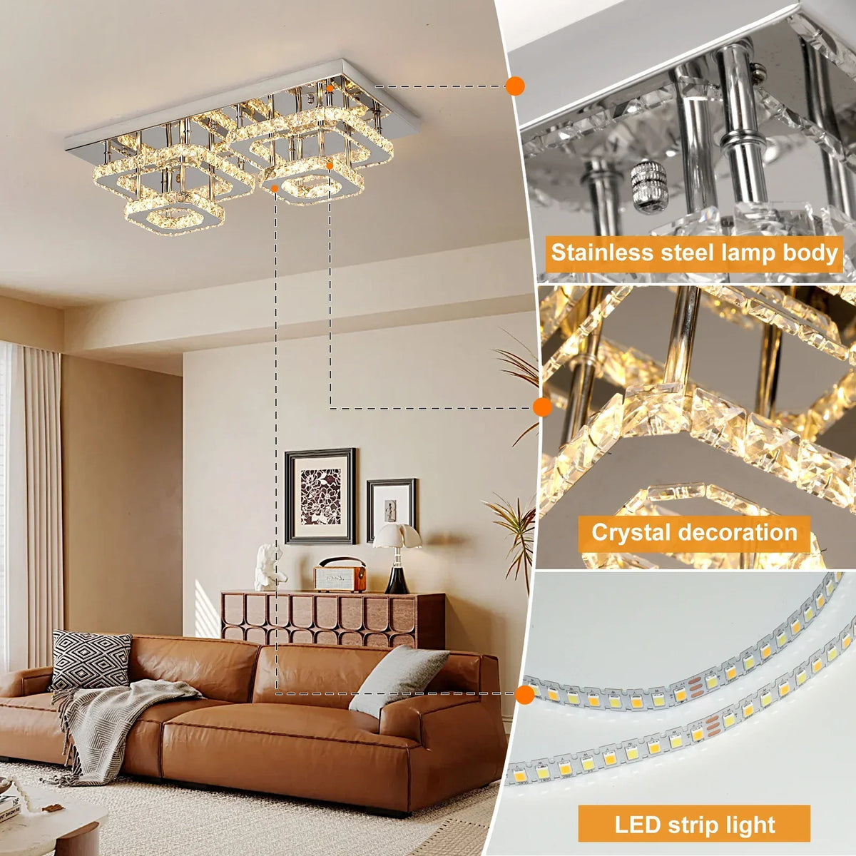 Crystal Ceiling Chandelier: Luxury LED Pendant Lighting for Modern Living Room Decor