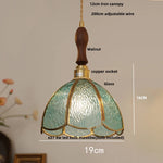 Walnut Wood LED Pendant Lamp with Cyan Glass Shade