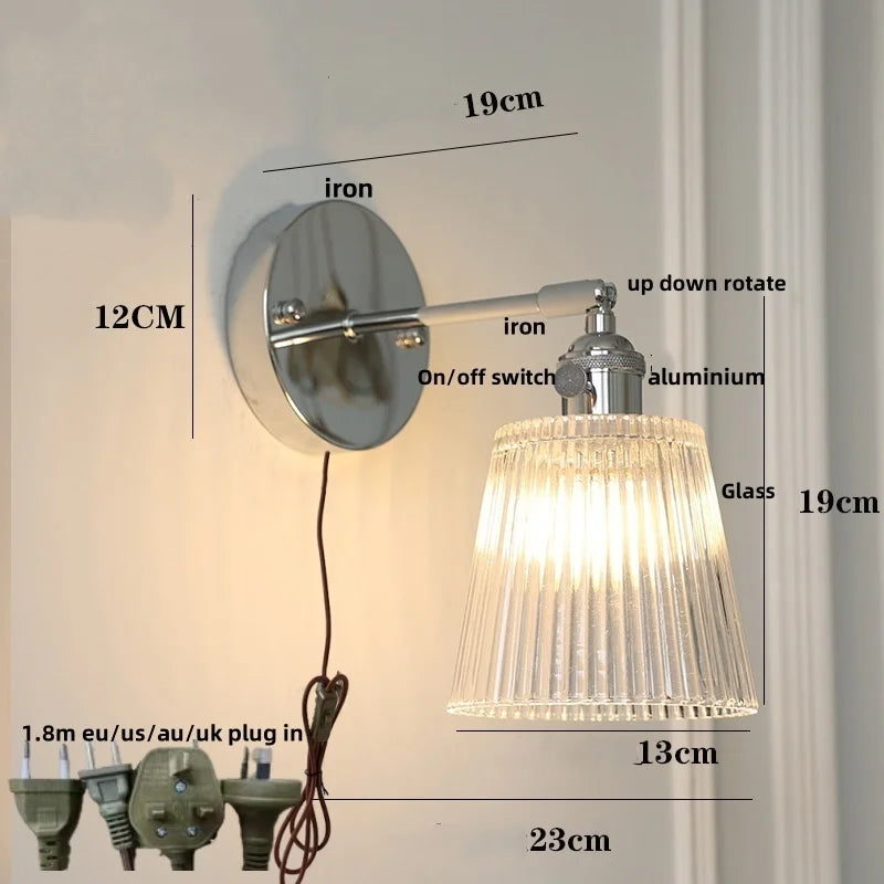 Clear Glass Iron Wall Lamp - Dual Light Up Down Rotate for Home Décor