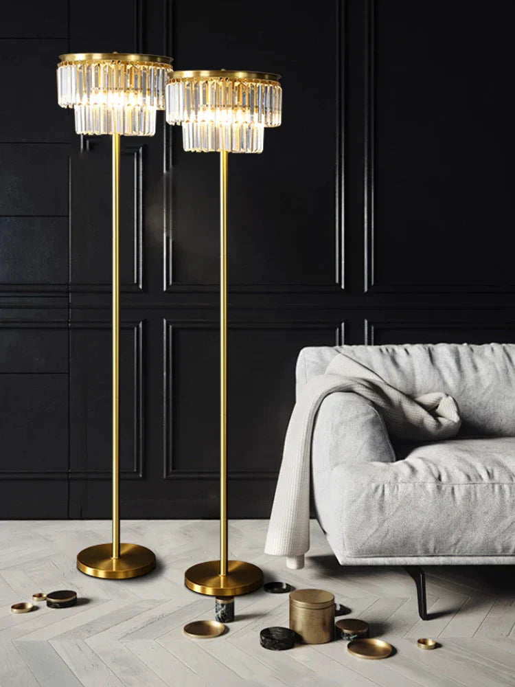 All Brass Crystal Floor Lamp Gold Luxury Decor Living Room Lighting