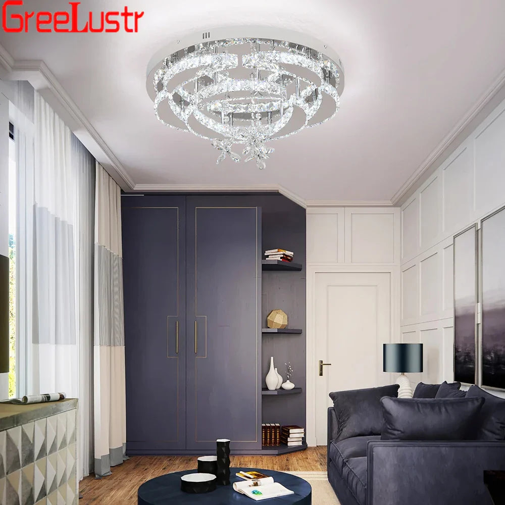 Crystal Raindrop Flowers Remote LED Chandelier Ceiling Light for Living Room