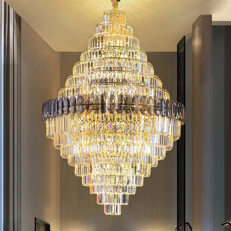 Crystal Chandelier: Luxe Stairwell Lighting for Penthouse Villa