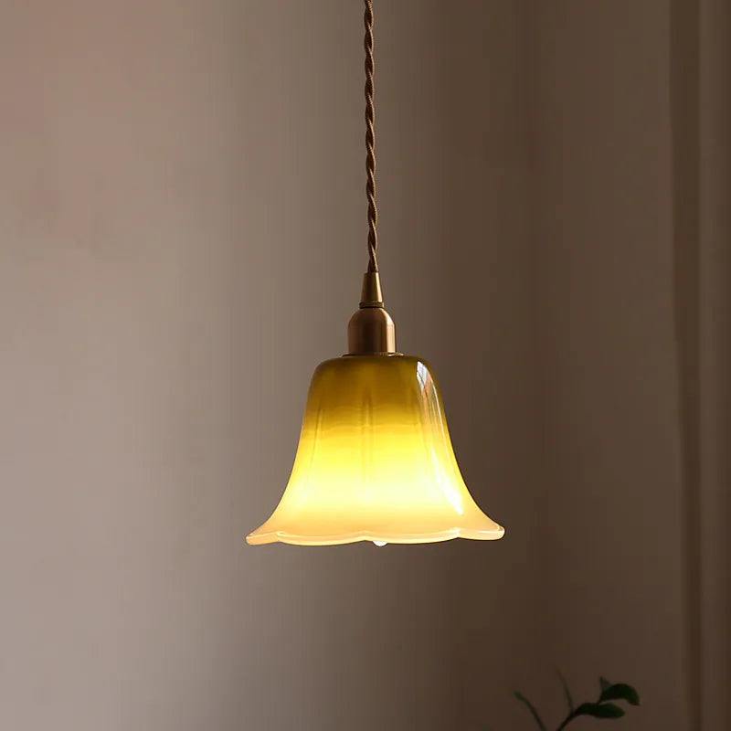 Afralia™ Pink Flower Glass LED Pendant Light Fixture, Modern Nordic Decor