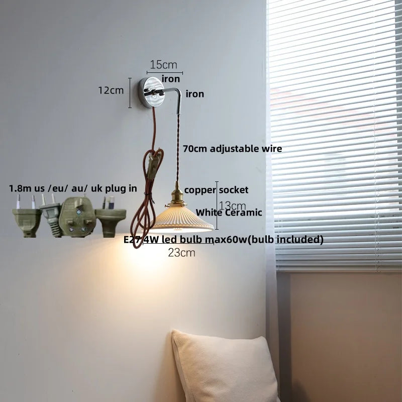 White Ceramic LED Wall Sconce Nordic Modern Iron Base Stair Light Fixture