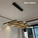 Modern Luxury LED Chandelier Adjustable Pendant Light Black/White Metal