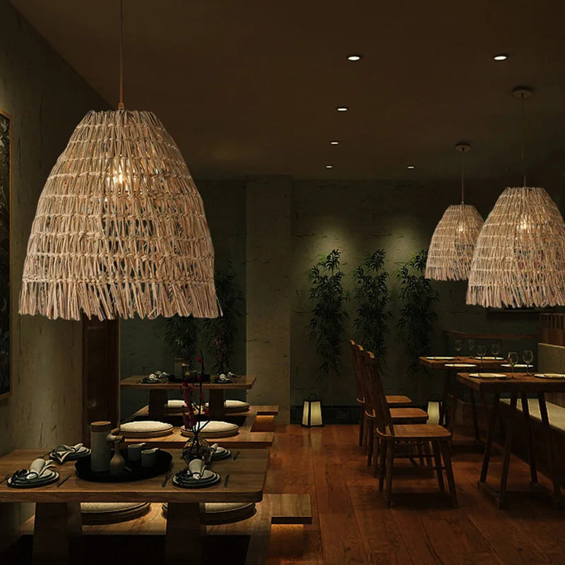 Rattan Weave Pendant Light - Handcrafted Wicker Chandelier for Home Decor