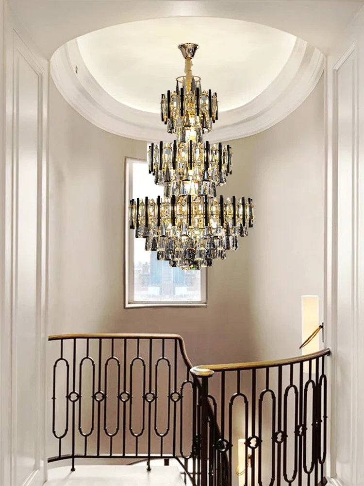 Crystal Loft Chandelier: Modern Luxury Pendant Light for Living Room or Hotel Lobby