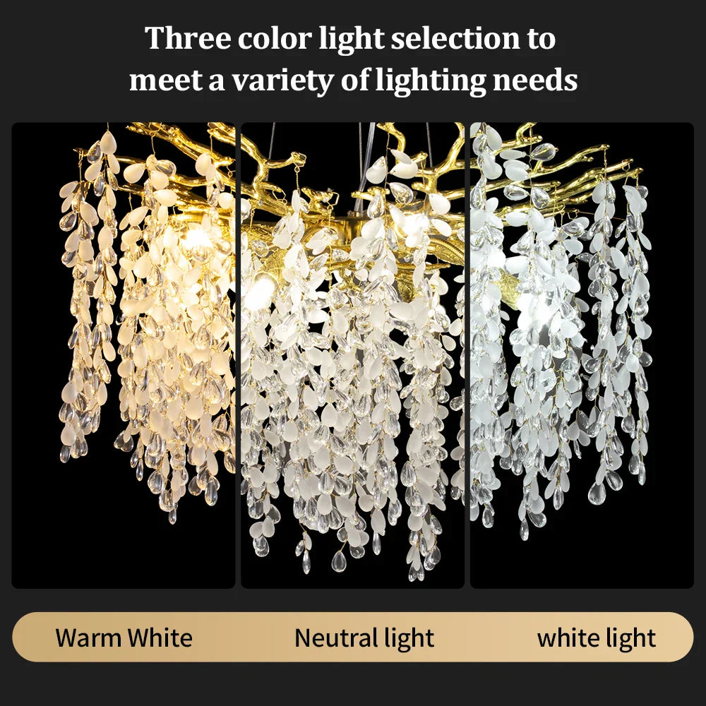 Grape Crystal Chandelier Silver Gold LED Tree Branch Luxury Lighting