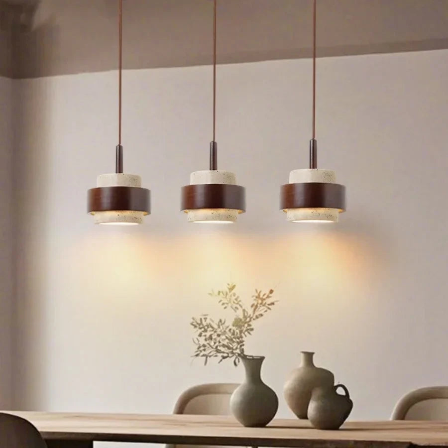 LED Wood Pendant Light Fixture Wabi Sabi Hang Lamp for Living Room