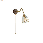 Clear Glass LED Wall Sconce Pull Chain Switch Rotate Arm Walnut Wood Stair Light