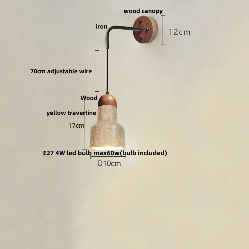 Yellow Travertine LED Wall Sconce with Pull Chain Switch