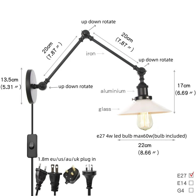 Afralia™ Vintage Industrial LED Wall Lamp with Pull Chain Switch & Clear Glass