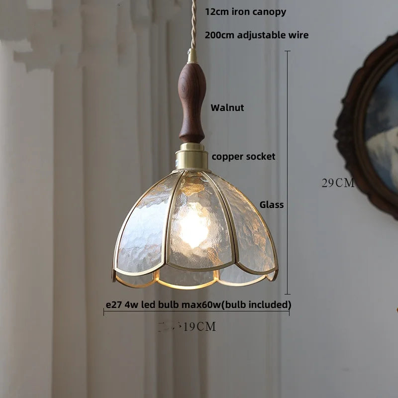 Walnut Wood LED Pendant Lamp with Cyan Glass Shade
