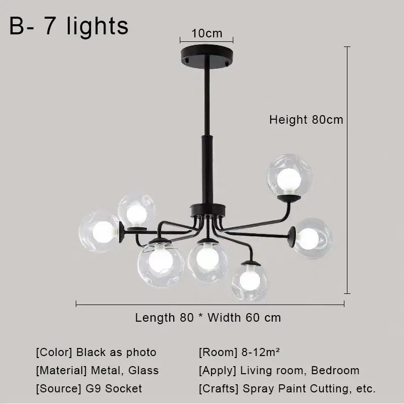 Glass Ball Pendant Chandelier for Living Room Bedroom Dining Room