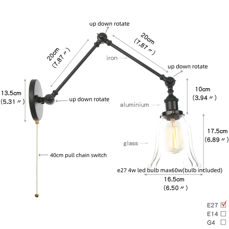 Afralia™ Vintage Industrial LED Wall Lamp with Pull Chain Switch & Clear Glass