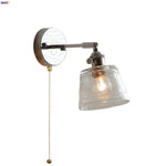 Afralia™ Iron Rotate LED Wall Light Modern Pull Chain Switch Clear Glass Wandlamp