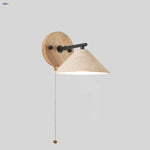 LED Yellow Travertine Wall Light with Wood Pull Chain Switch and Iron Frame
