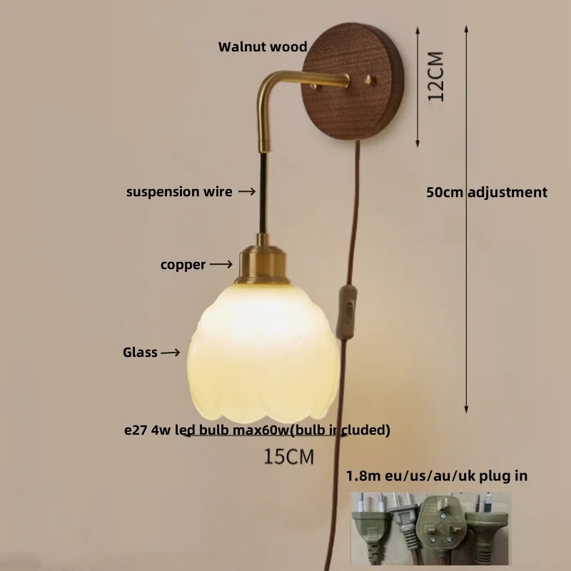 Walnut Wood LED Wall Lamp: Modern Nordic Resin Bathroom Mirror Stair Light