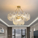 Pearl Crystal Chandelier for Dining Living Bedroom, Elegant French Shell Glass Light