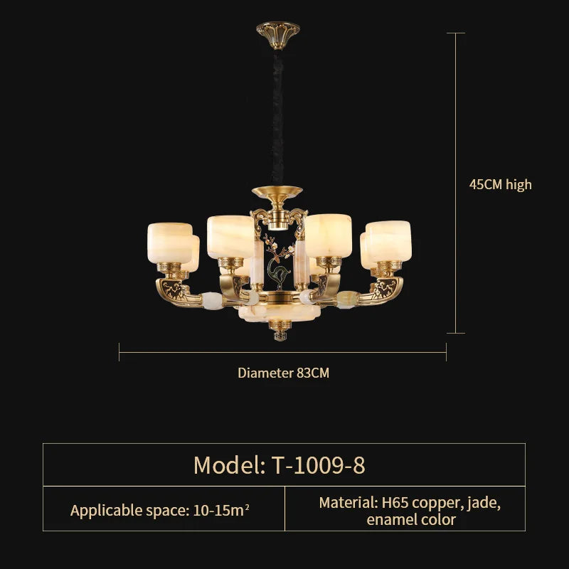 Luxury Chinese Style Copper Jade Living Room Chandelier