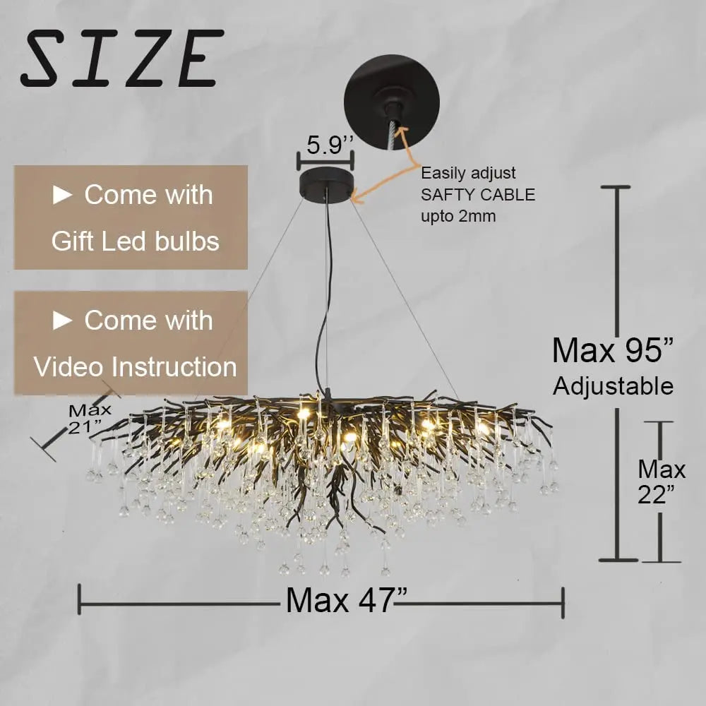 Crystal Chandelier: Black/Gold/Chrome Ceiling Lamp for Living Room & Dining Table
