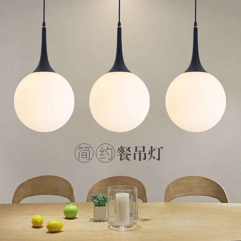 Glass Ball LED Pendant Lights for Modern Living Room, Black/White Horn Fixtures
