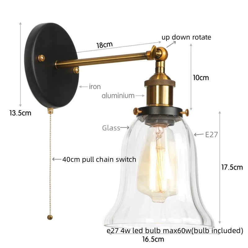 Industrial Clear Glass Wall Sconce Light for Stair, Foyer, Bedroom.