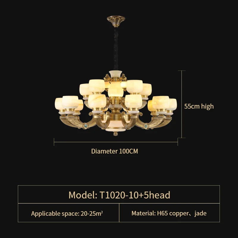 All Copper Jade Chinese Chandelier: Modern & Simple Living Room Lighting