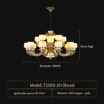 All Copper Jade Chinese Chandelier: Modern & Simple Living Room Lighting