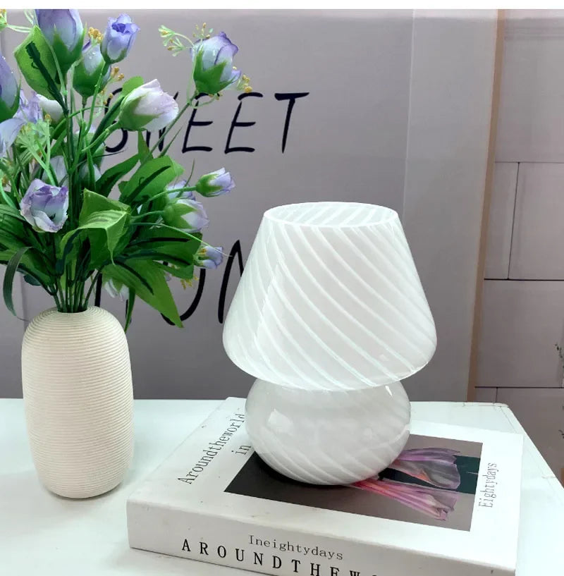 Striped Mushroom Glass LED Desk Lamp in Korean Ins Style