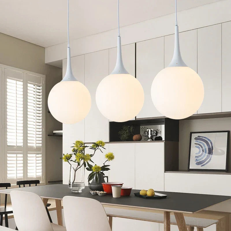 Glass Ball LED Pendant Lights for Modern Living Room, Black/White Horn Fixtures