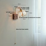 Walnut Glass LED Wall Light: Modern Brass Rotatable Bedside Lamp