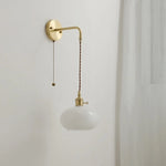 Glass Copper LED Wall Lights with Knob Switch, Modern Bedside Lamp