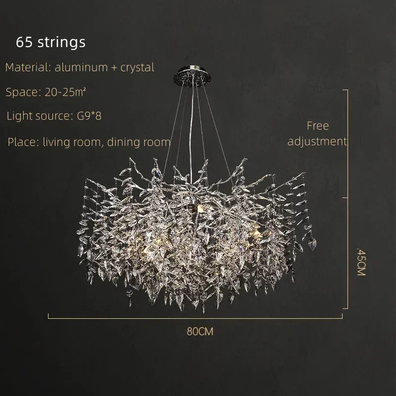 Luxury Crystal Chrome Chandelier Silver Gold LED Tree Branch Chandelier for Living Dining Room