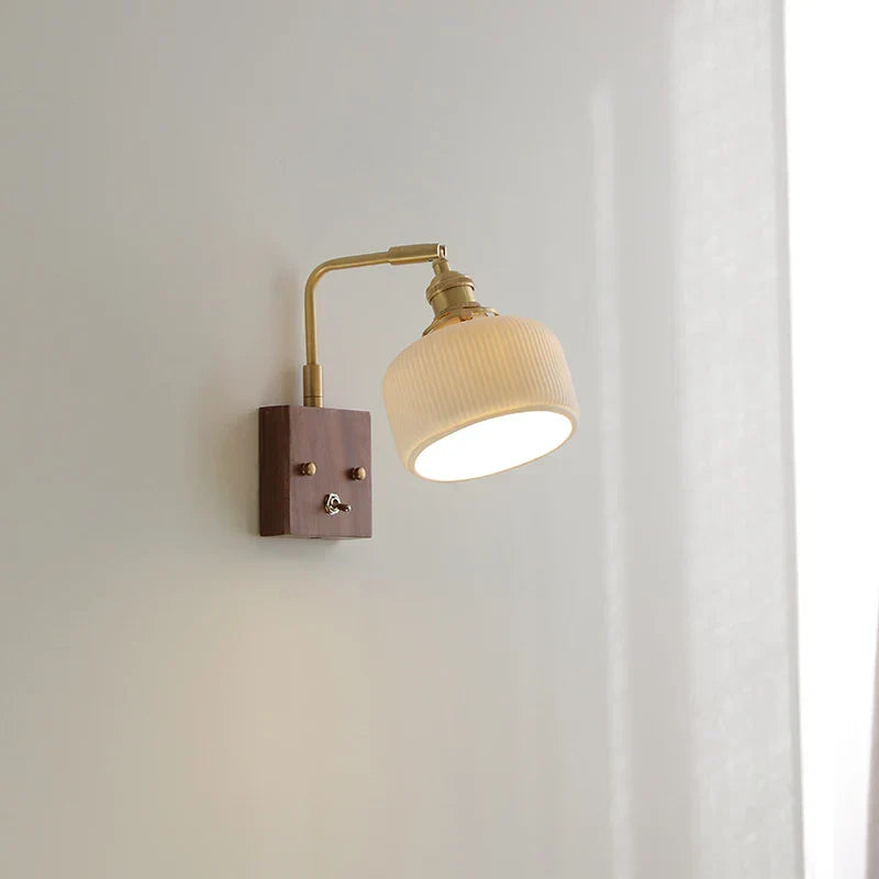 Ceramic LED Wall Light Fixture White Copper Walnut Ash Bedside Lamp
