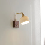 Ceramic LED Wall Light Fixture White Copper Walnut Ash Bedside Lamp