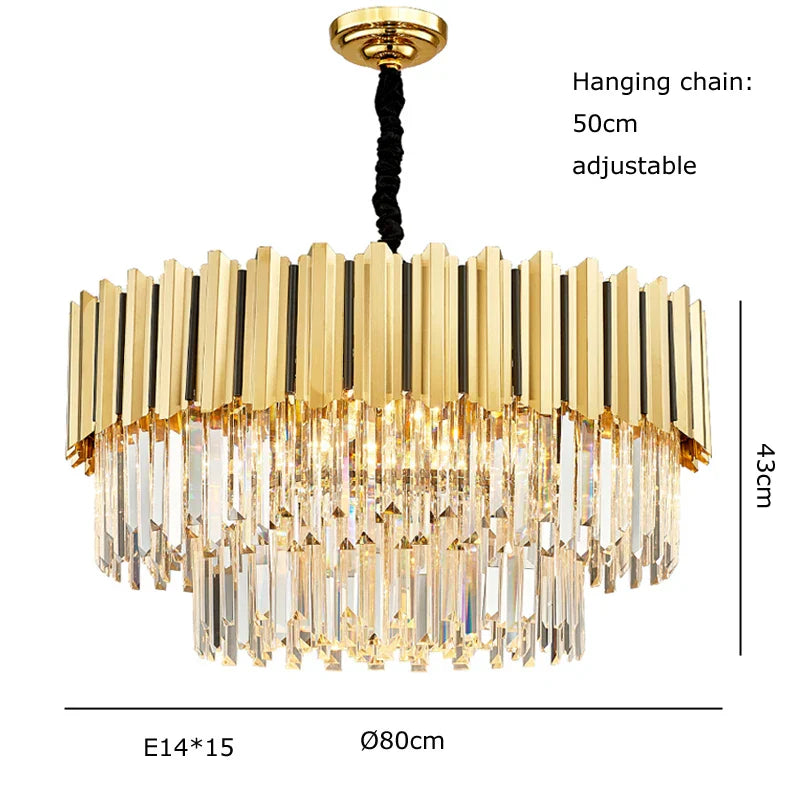 Gold Crystal LED Chandelier: Modern Luxe Lighting Fixture for Home Decor