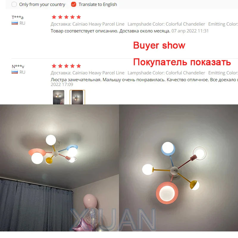 Kids Nordic Glass Chandelier LED Ceiling Light - Blue Pink Cartoon Theme