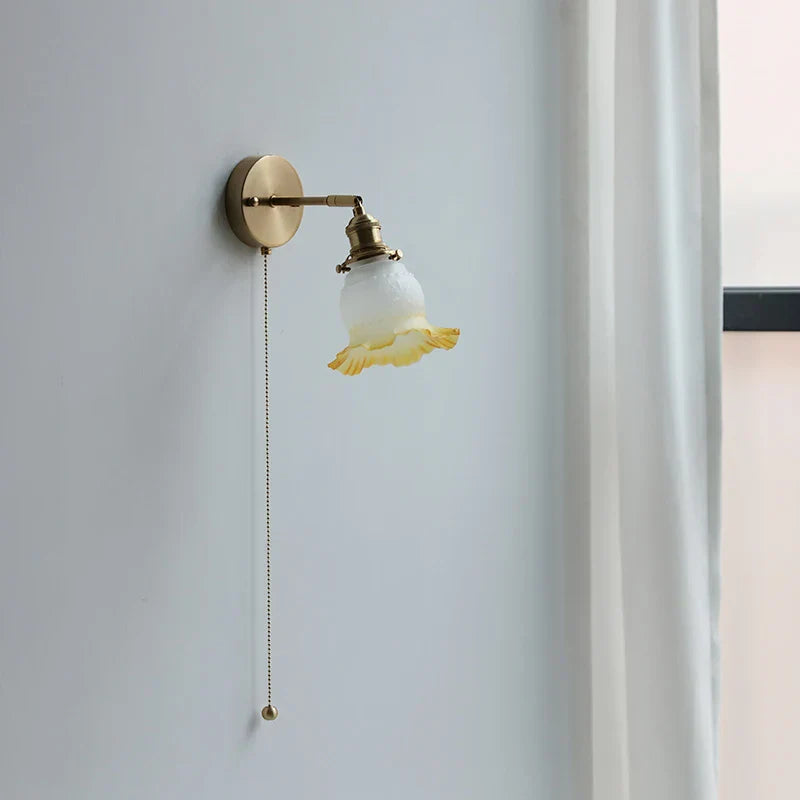 Afralia™ Flower Glass LED Wall Light - Vintage Rotate Copper Bedside Lamp